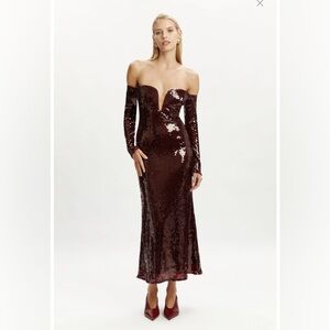 Bardot Emmeline Sequin Midi Dress In Wine. NWOT! Size 4